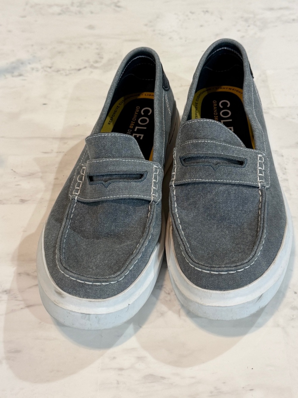 Cole Haan Gray Canvas Penny Slip-On Loafers